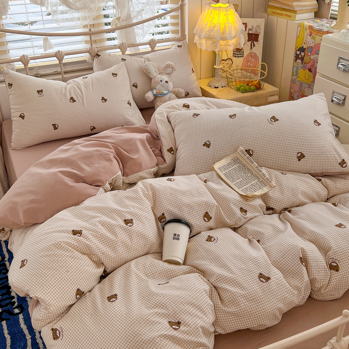 91家纺网 家纺一手货源 找家纺 瑞钰 2026新款A类古法水洗仿棉云感纱四件套 格调熊