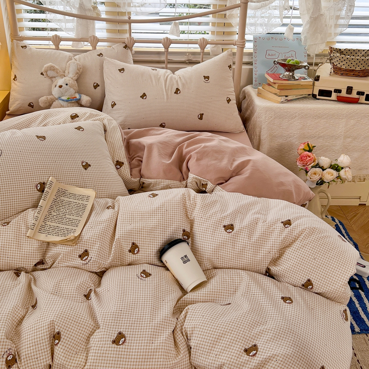 91家纺网 家纺一手货源 找家纺 瑞钰 2026新款A类古法水洗仿棉云感纱四件套 格调熊