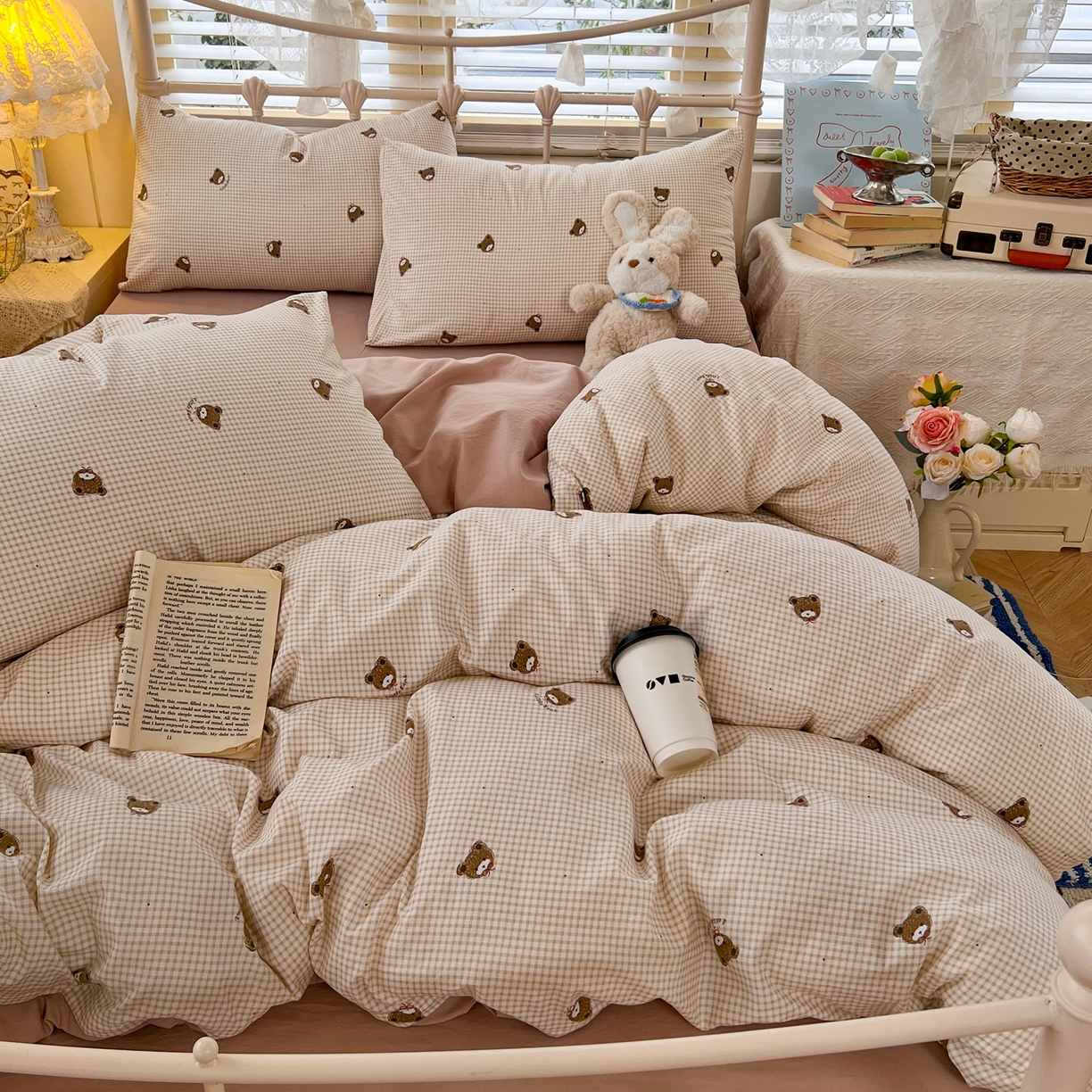 91家纺网 家纺一手货源 找家纺 瑞钰 2026新款A类古法水洗仿棉云感纱四件套 格调熊