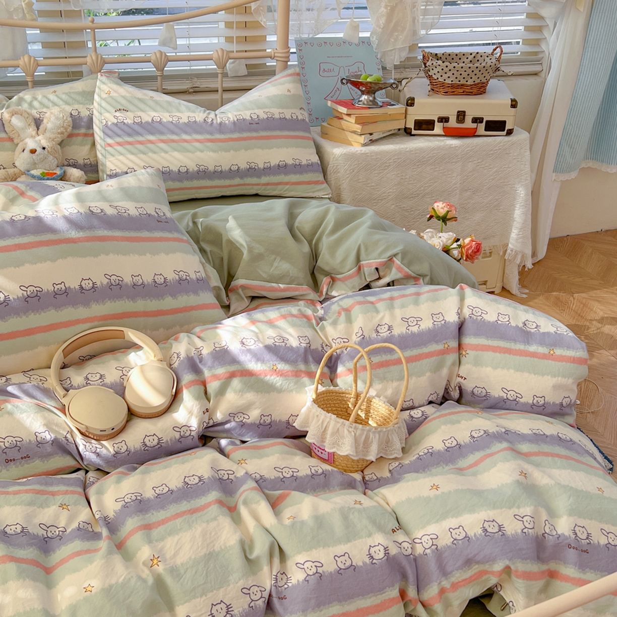 91家纺网 家纺一手货源 找家纺 瑞钰 2026新款A类古法水洗仿棉云感纱四件套 海边童话