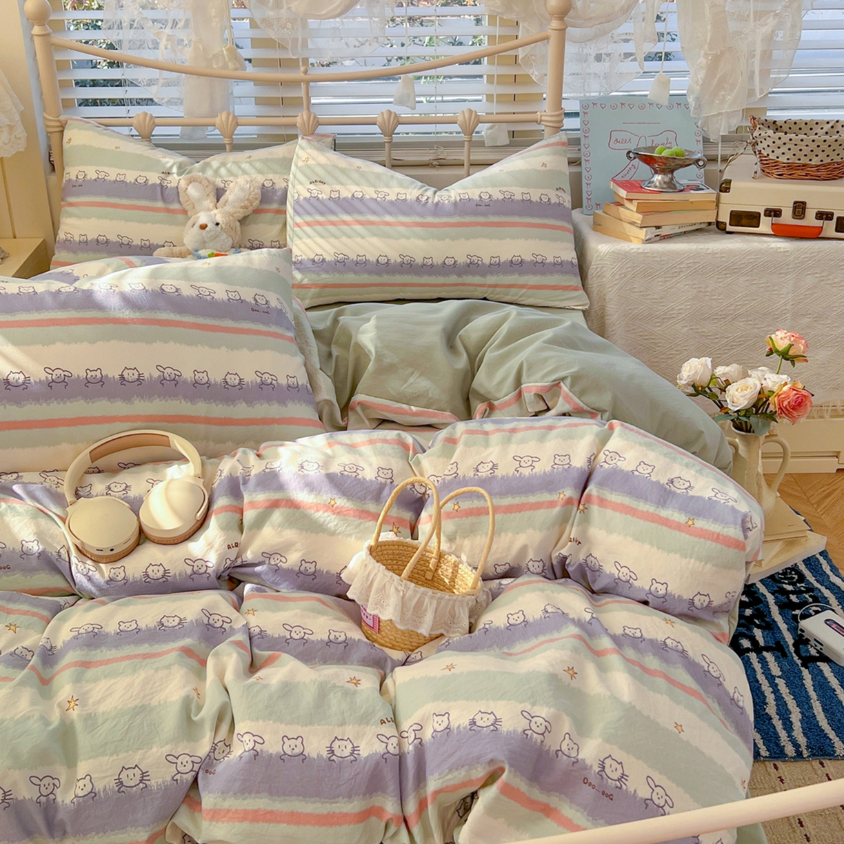 91家纺网 家纺一手货源 找家纺 瑞钰 2026新款A类古法水洗仿棉云感纱四件套 海边童话