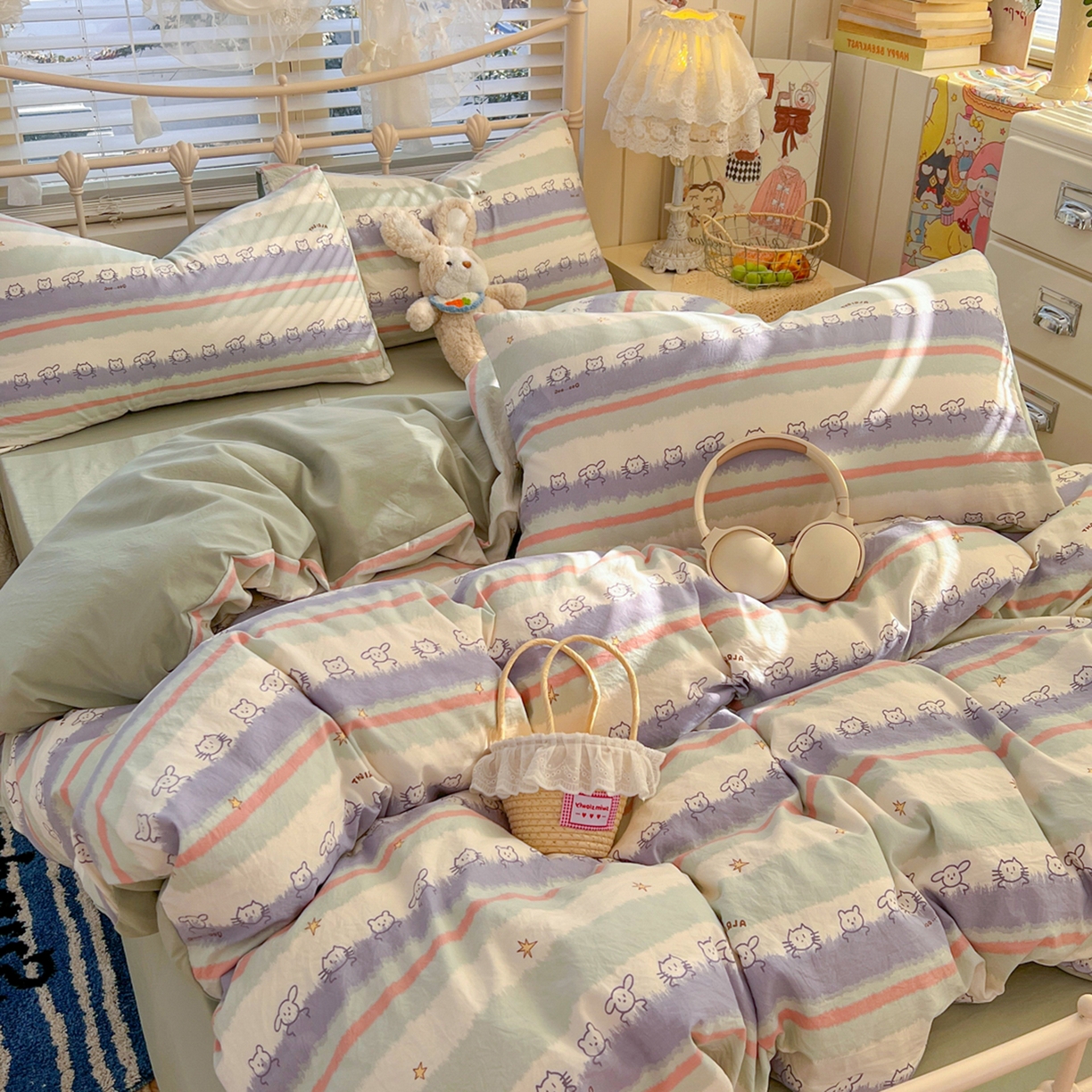 91家纺网 家纺一手货源 找家纺 瑞钰 2026新款A类古法水洗仿棉云感纱四件套 海边童话