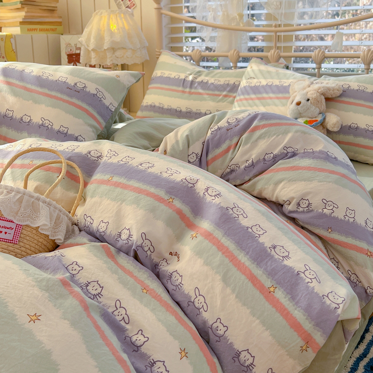 91家纺网 家纺一手货源 找家纺 瑞钰 2026新款A类古法水洗仿棉云感纱四件套 海边童话