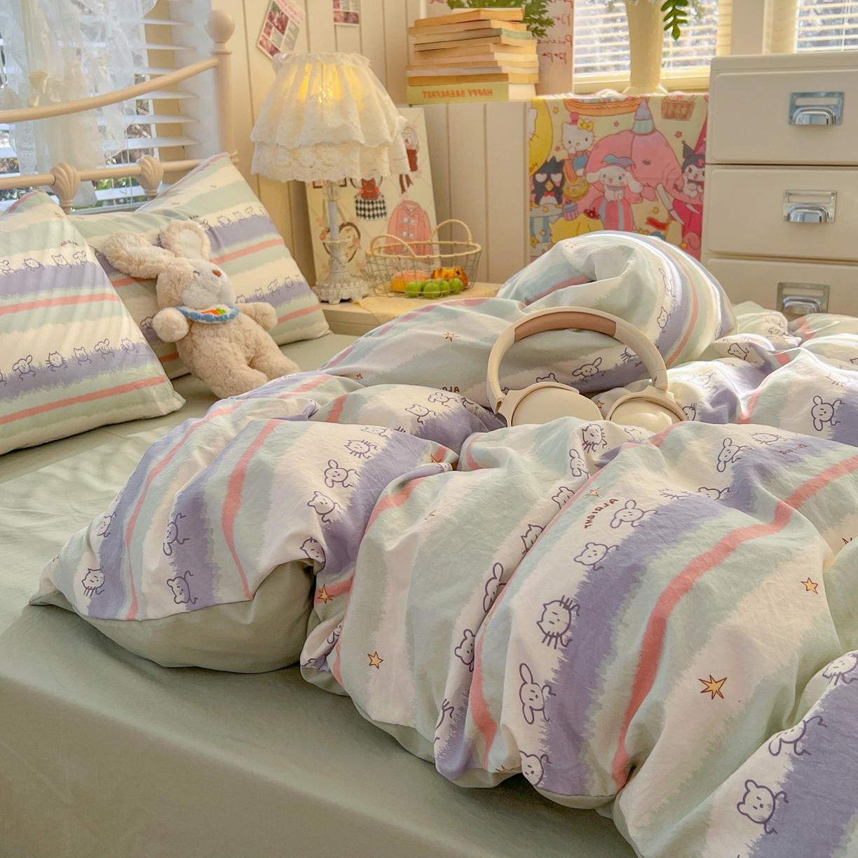 91家纺网 家纺一手货源 找家纺 瑞钰 2026新款A类古法水洗仿棉云感纱四件套 海边童话