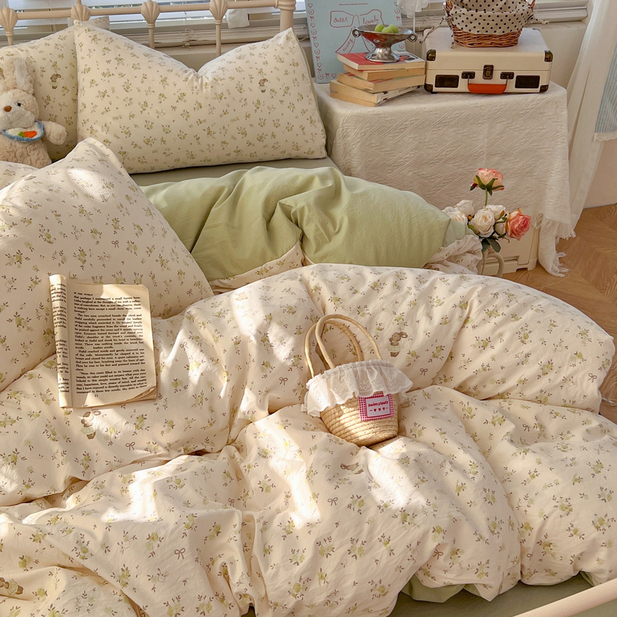 91家纺网 家纺一手货源 找家纺 瑞钰 2026新款A类古法水洗仿棉云感纱四件套 绿野仙踪