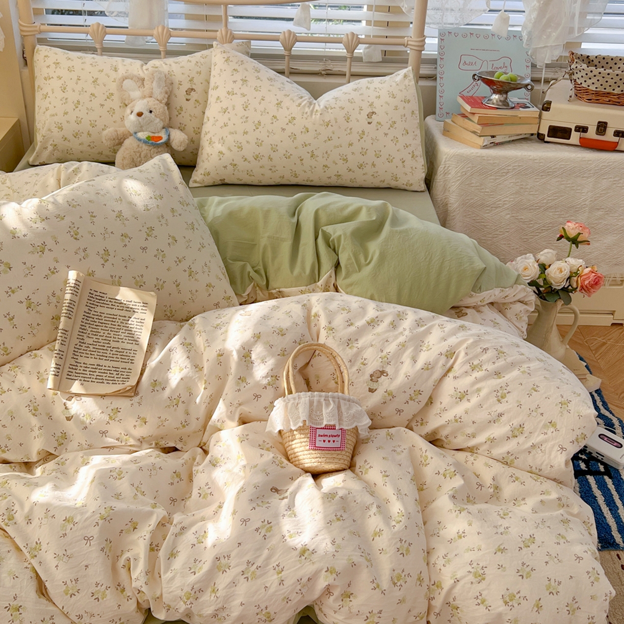 91家纺网 家纺一手货源 找家纺 瑞钰 2026新款A类古法水洗仿棉云感纱四件套 绿野仙踪