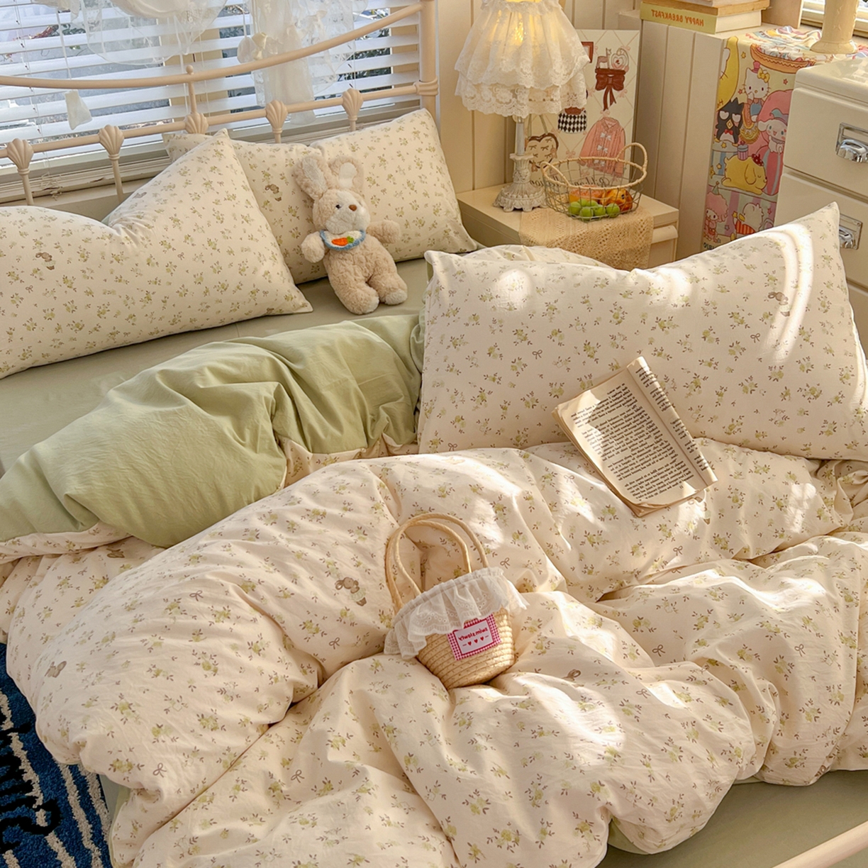 91家纺网 家纺一手货源 找家纺 瑞钰 2026新款A类古法水洗仿棉云感纱四件套 绿野仙踪