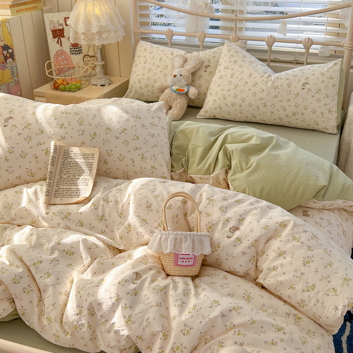 91家纺网 家纺一手货源 找家纺 瑞钰 2026新款A类古法水洗仿棉云感纱四件套 绿野仙踪