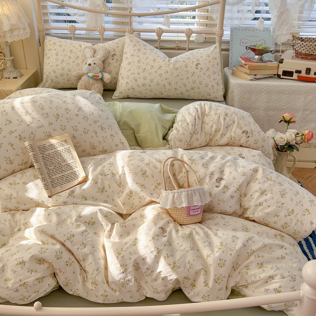 91家纺网 家纺一手货源 找家纺 瑞钰 2026新款A类古法水洗仿棉云感纱四件套 绿野仙踪