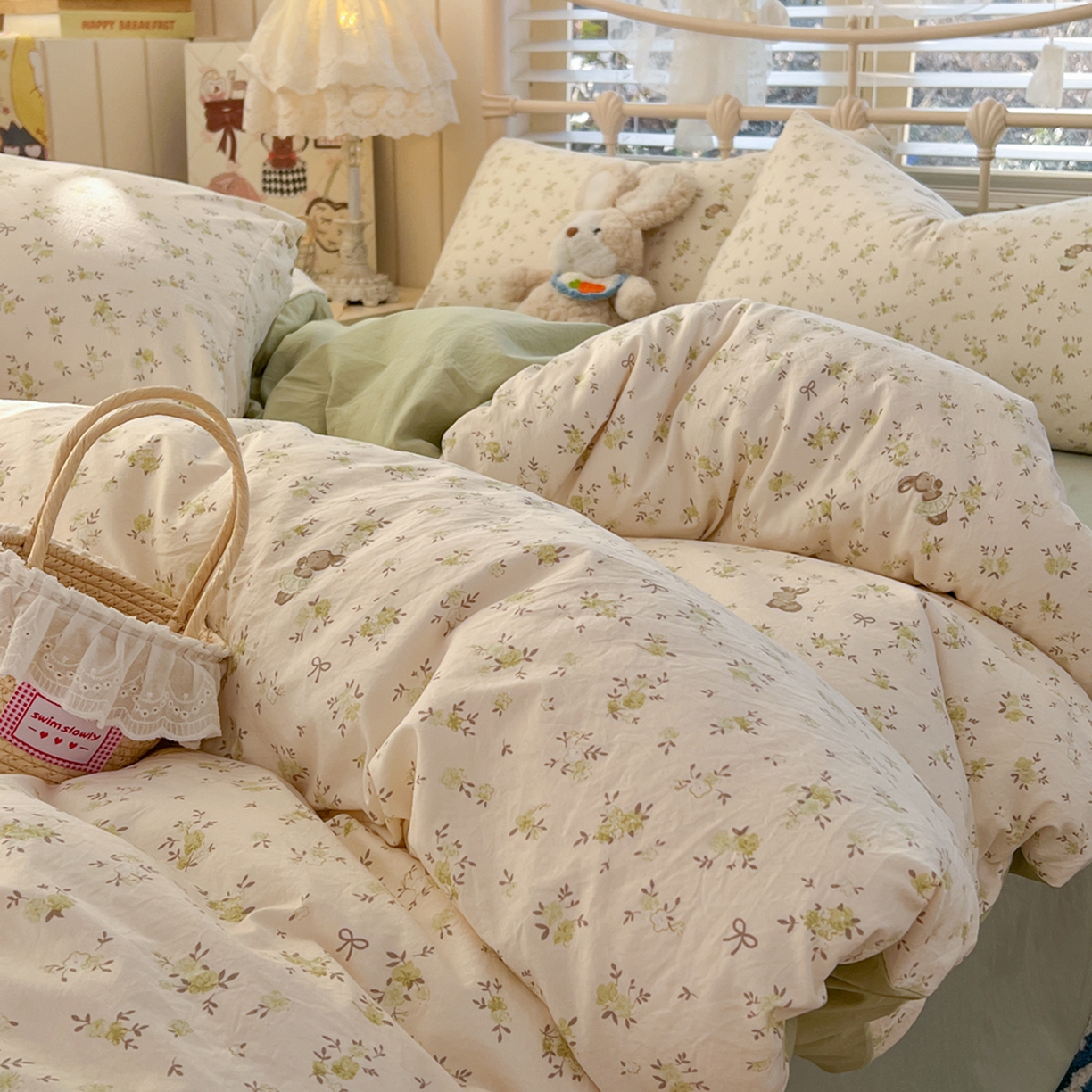 91家纺网 家纺一手货源 找家纺 瑞钰 2026新款A类古法水洗仿棉云感纱四件套 绿野仙踪