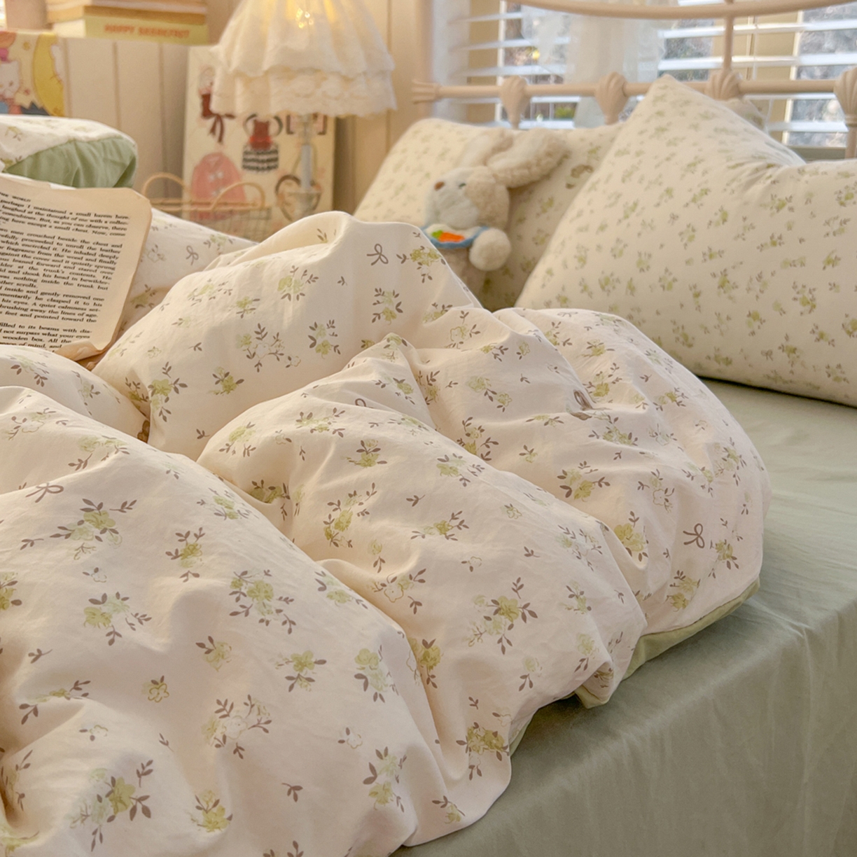 91家纺网 家纺一手货源 找家纺 瑞钰 2026新款A类古法水洗仿棉云感纱四件套 绿野仙踪