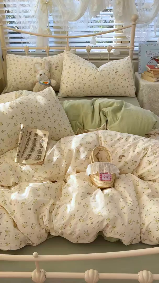 91家纺网 家纺一手货源 找家纺 瑞钰 2026新款A类古法水洗仿棉云感纱四件套 绿野仙踪