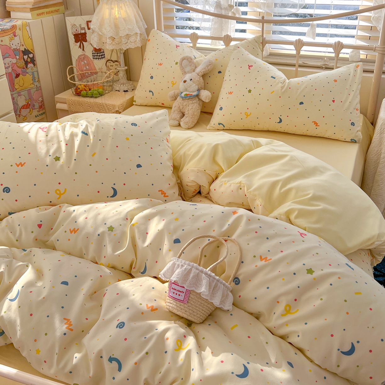 91家纺网 家纺一手货源 找家纺 瑞钰 2026新款A类古法水洗仿棉云感纱四件套 满天星