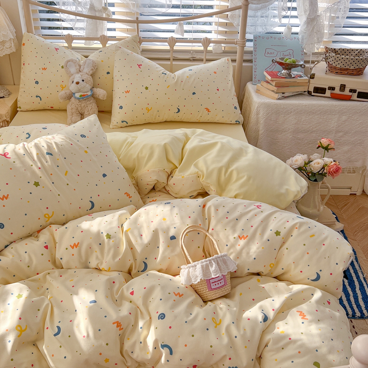 91家纺网 家纺一手货源 找家纺 瑞钰 2026新款A类古法水洗仿棉云感纱四件套 满天星