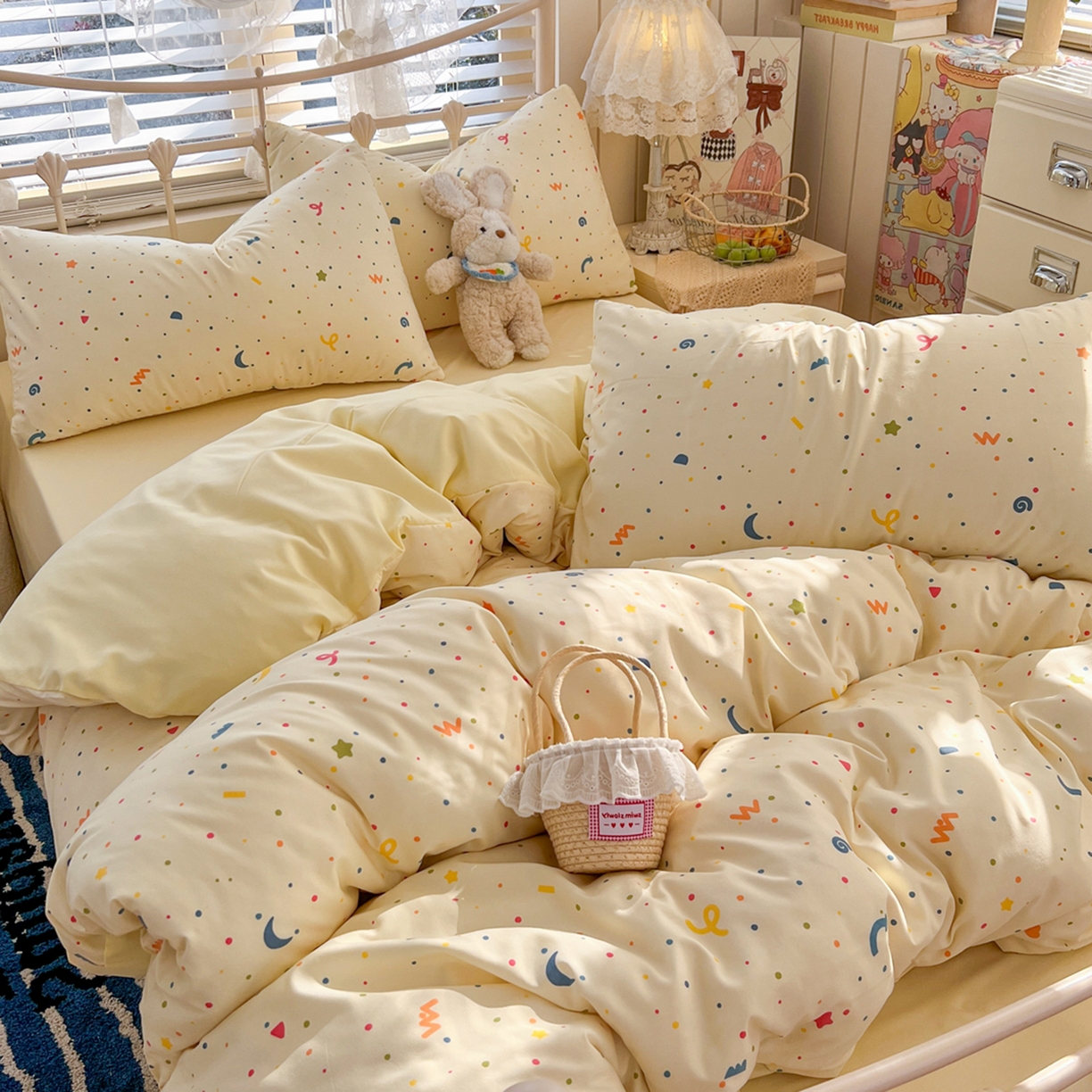 91家纺网 家纺一手货源 找家纺 瑞钰 2026新款A类古法水洗仿棉云感纱四件套 满天星