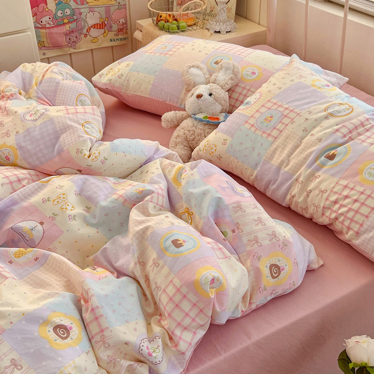 91家纺网 家纺一手货源 找家纺 瑞钰 2026新款A类古法水洗仿棉云感纱四件套 甜品屋