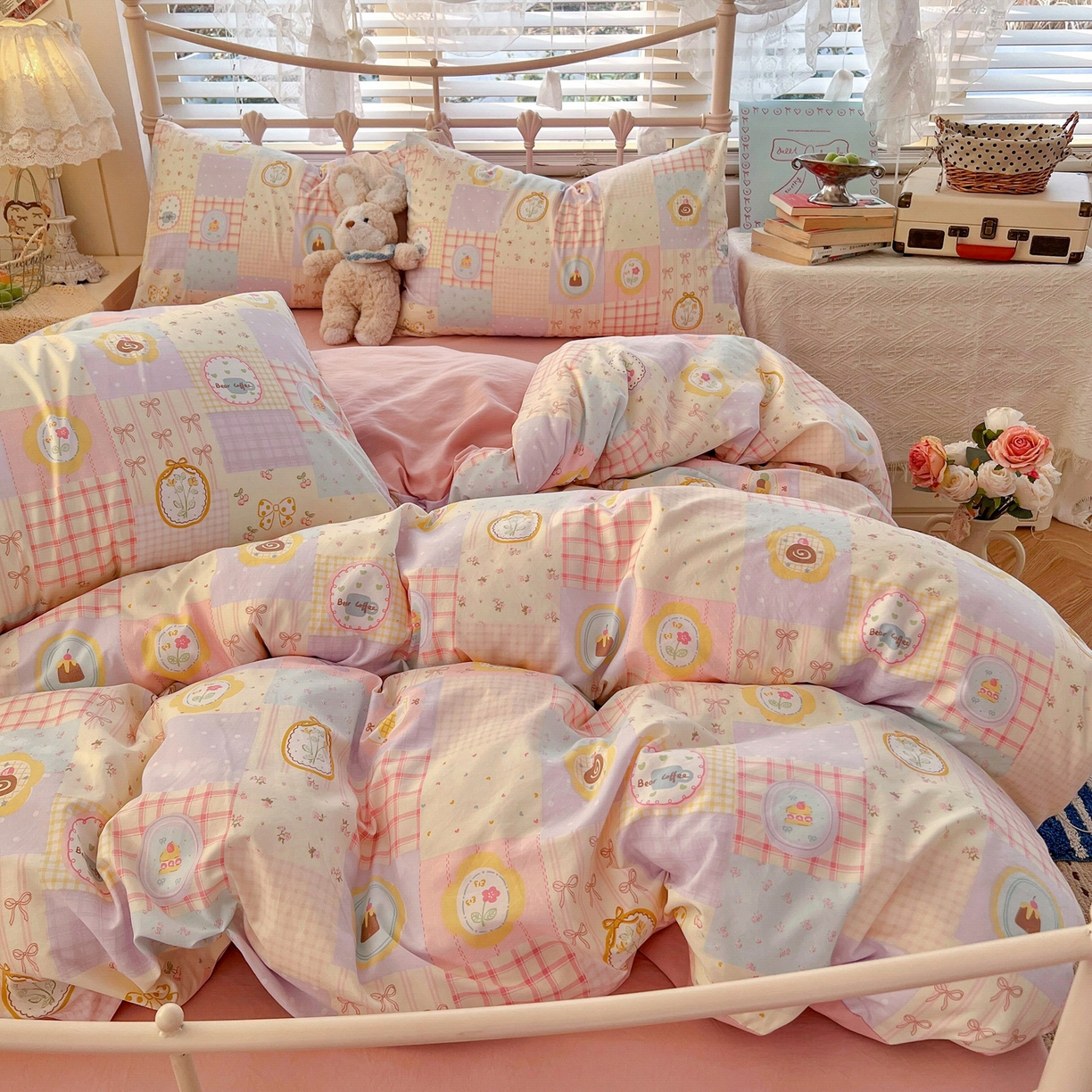 91家纺网 家纺一手货源 找家纺 瑞钰 2026新款A类古法水洗仿棉云感纱四件套 甜品屋