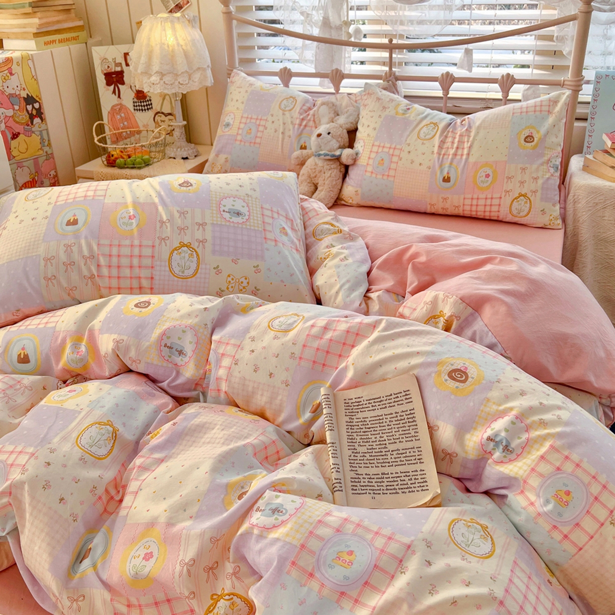 91家纺网 家纺一手货源 找家纺 瑞钰 2026新款A类古法水洗仿棉云感纱四件套 甜品屋