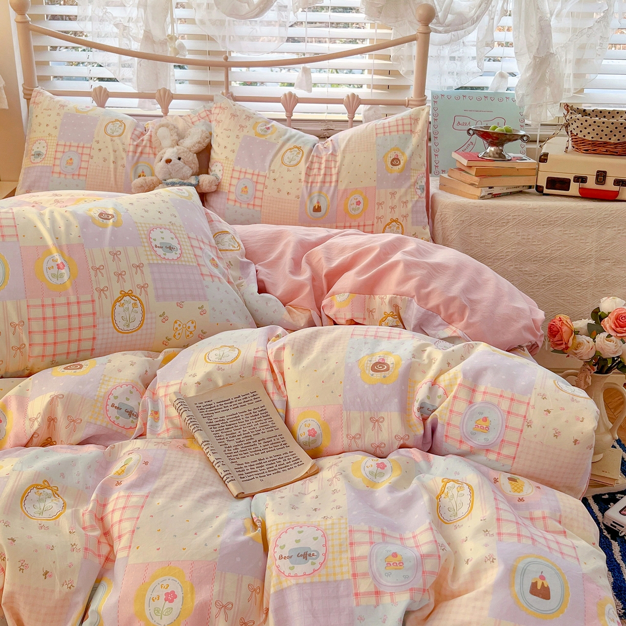 91家纺网 家纺一手货源 找家纺 瑞钰 2026新款A类古法水洗仿棉云感纱四件套 甜品屋