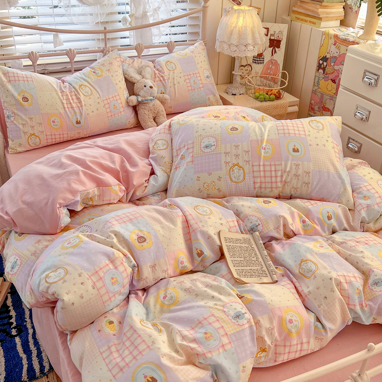 91家纺网 家纺一手货源 找家纺 瑞钰 2026新款A类古法水洗仿棉云感纱四件套 甜品屋