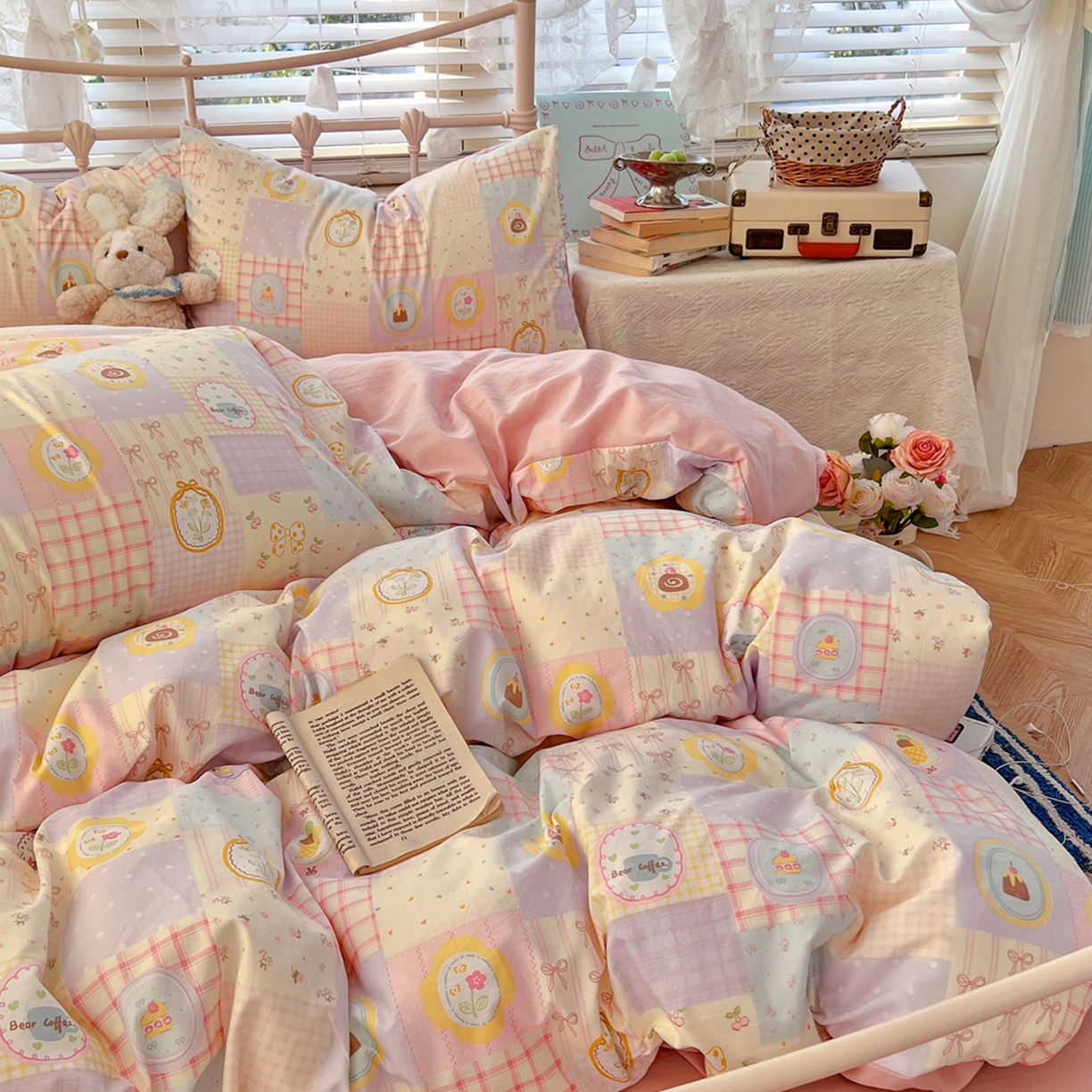 91家纺网 家纺一手货源 找家纺 瑞钰 2026新款A类古法水洗仿棉云感纱四件套 甜品屋