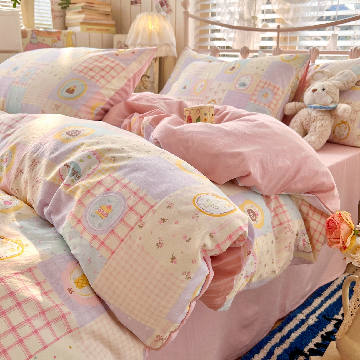 91家纺网 家纺一手货源 找家纺 瑞钰 2026新款A类古法水洗仿棉云感纱四件套 甜品屋