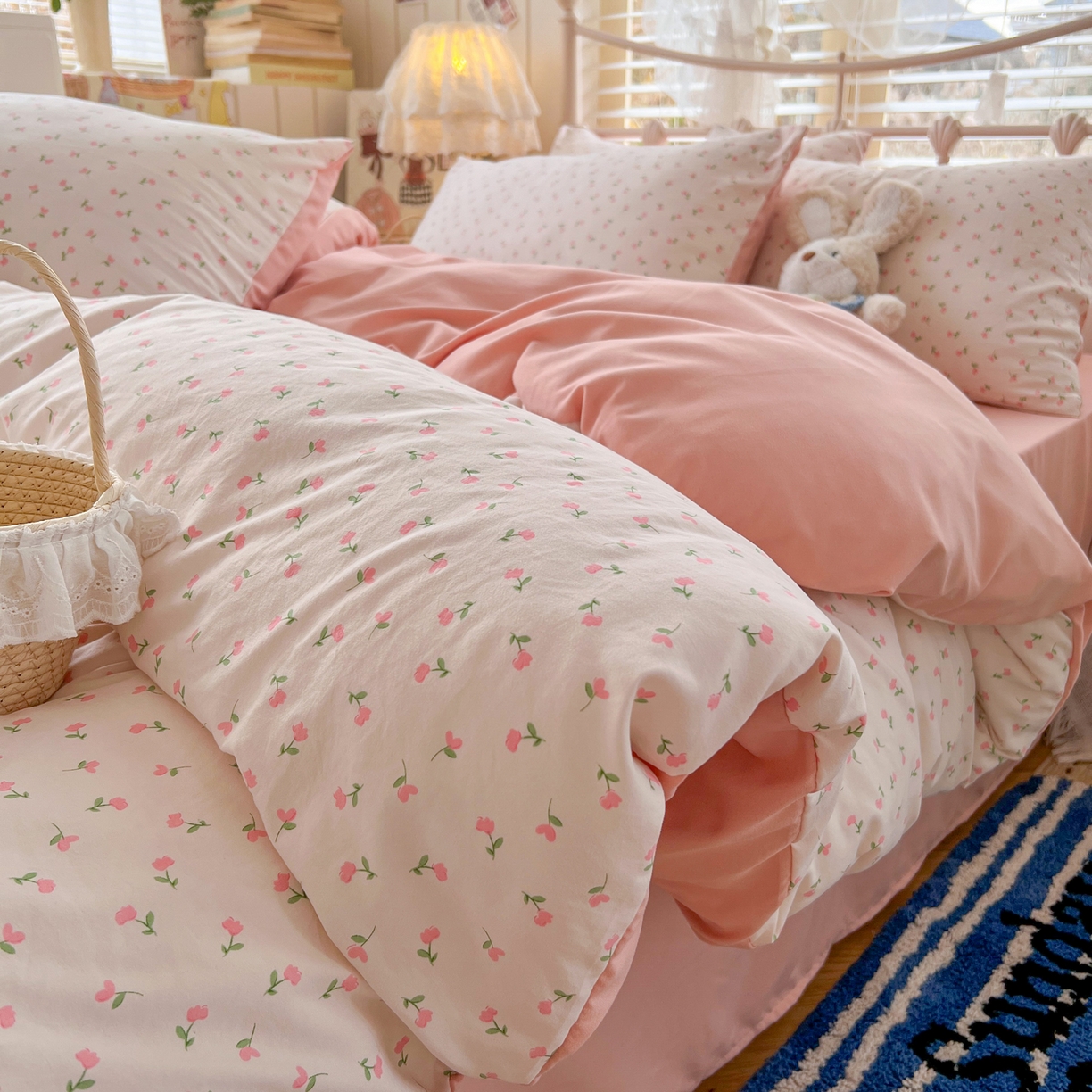 瑞钰 2026新款A类古法水洗仿棉云感纱四件套 甜心花园