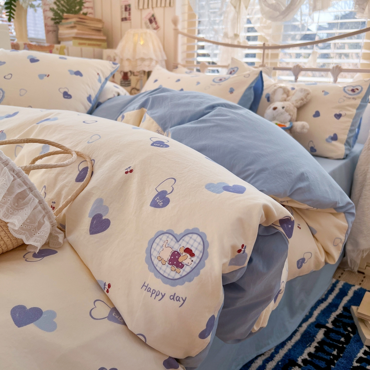 瑞钰 2026新款A类古法水洗仿棉云感纱四件套 小狗日记