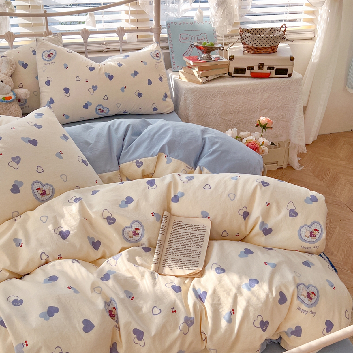 91家纺网 家纺一手货源 找家纺 瑞钰 2026新款A类古法水洗仿棉云感纱四件套 小狗日记