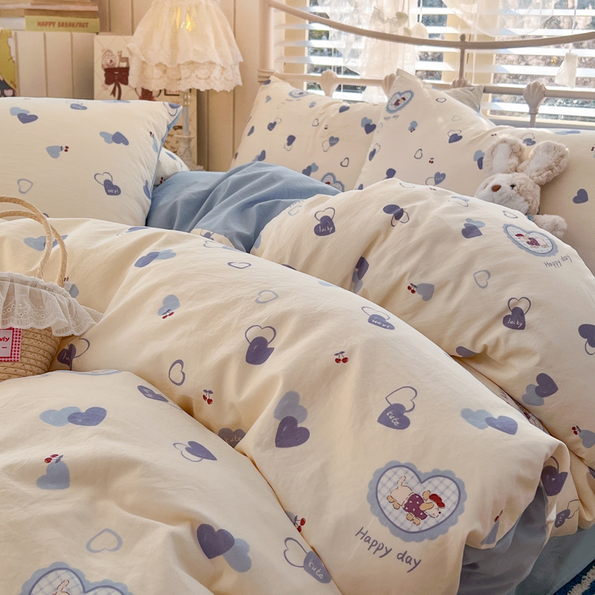 91家纺网 家纺一手货源 找家纺 瑞钰 2026新款A类古法水洗仿棉云感纱四件套 小狗日记