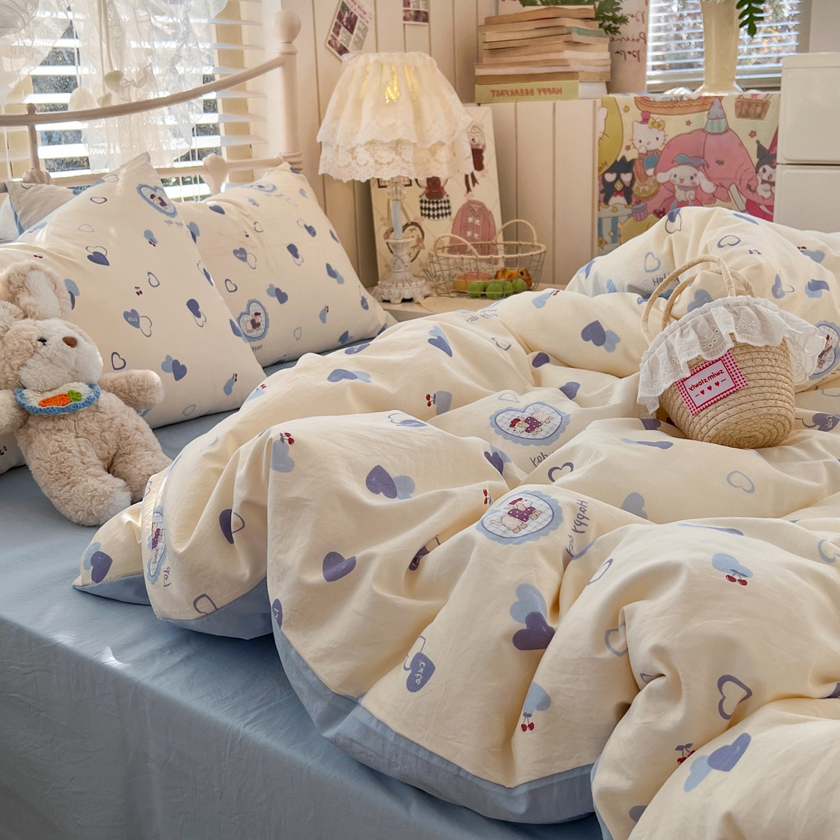 91家纺网 家纺一手货源 找家纺 瑞钰 2026新款A类古法水洗仿棉云感纱四件套 小狗日记