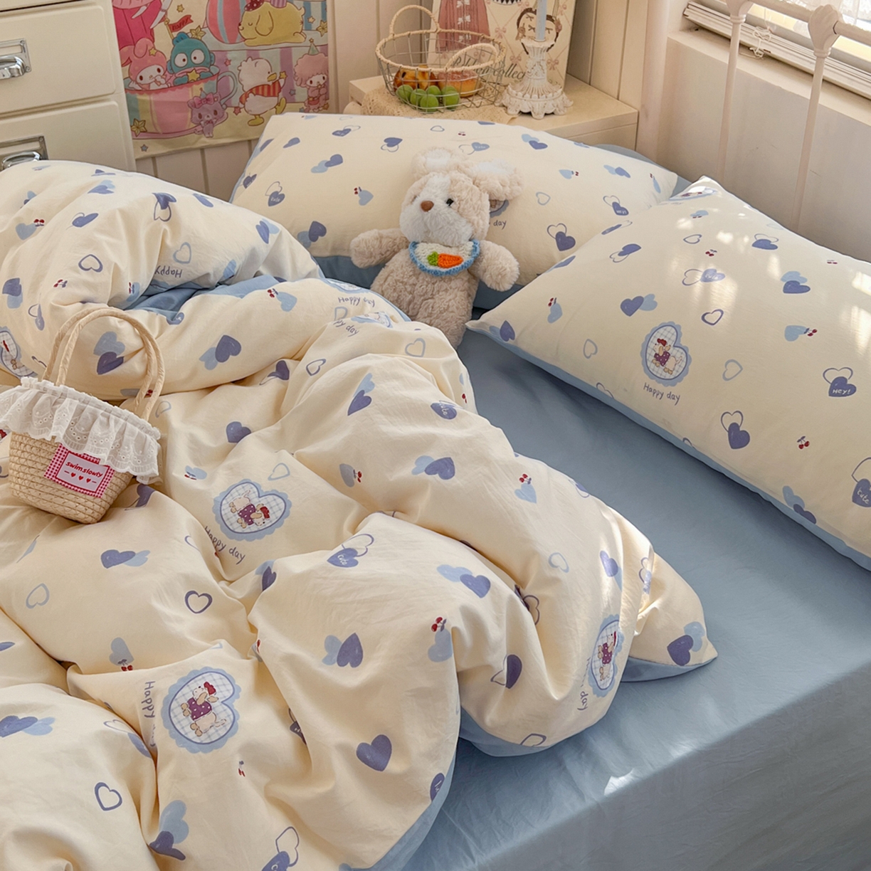 91家纺网 家纺一手货源 找家纺 瑞钰 2026新款A类古法水洗仿棉云感纱四件套 小狗日记