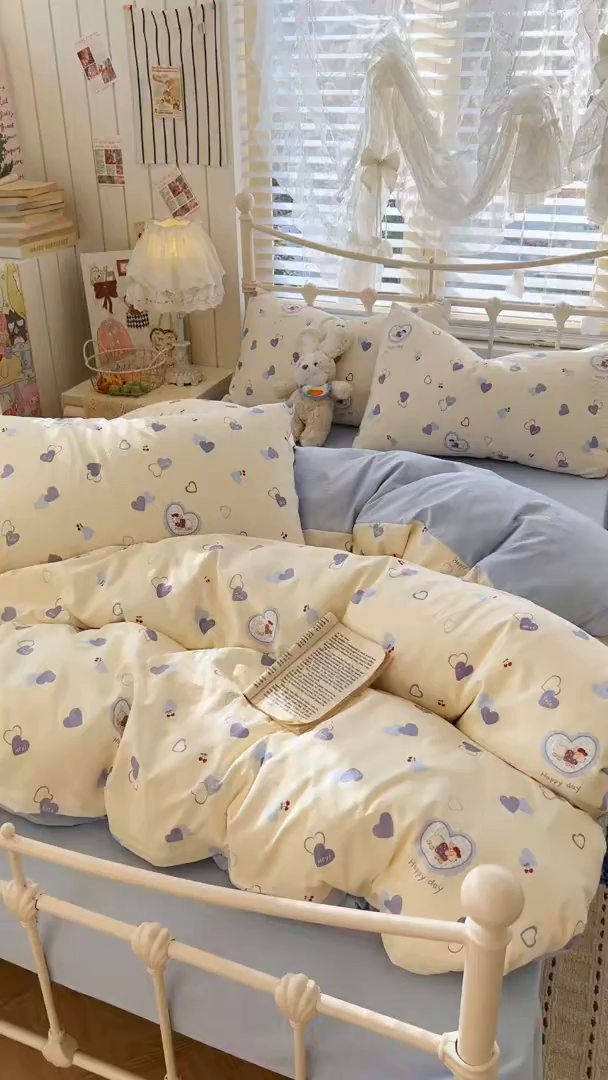 91家纺网 家纺一手货源 找家纺 瑞钰 2026新款A类古法水洗仿棉云感纱四件套 小狗日记