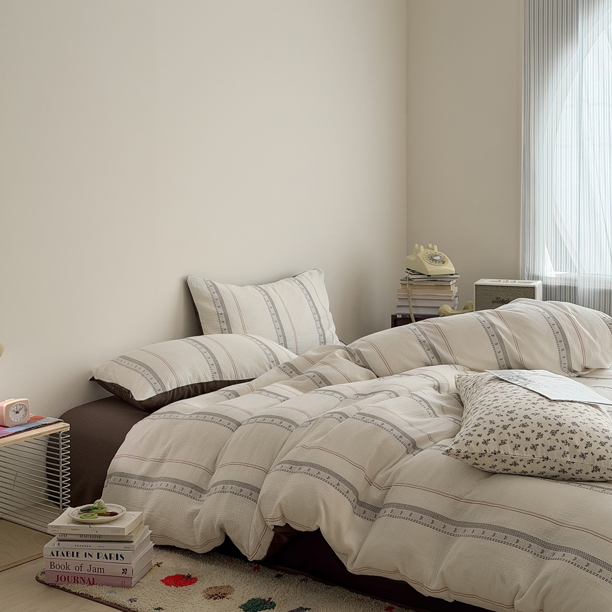 91家纺网 家纺一手货源 找家纺 蜜宿 2026新款全棉水洗双层纱提花四件套-甜茶 甜茶-咖