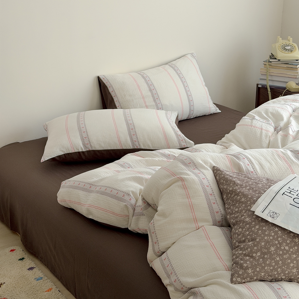 91家纺网 家纺一手货源 找家纺 蜜宿 2026新款全棉水洗双层纱提花四件套-甜茶 甜茶-粉