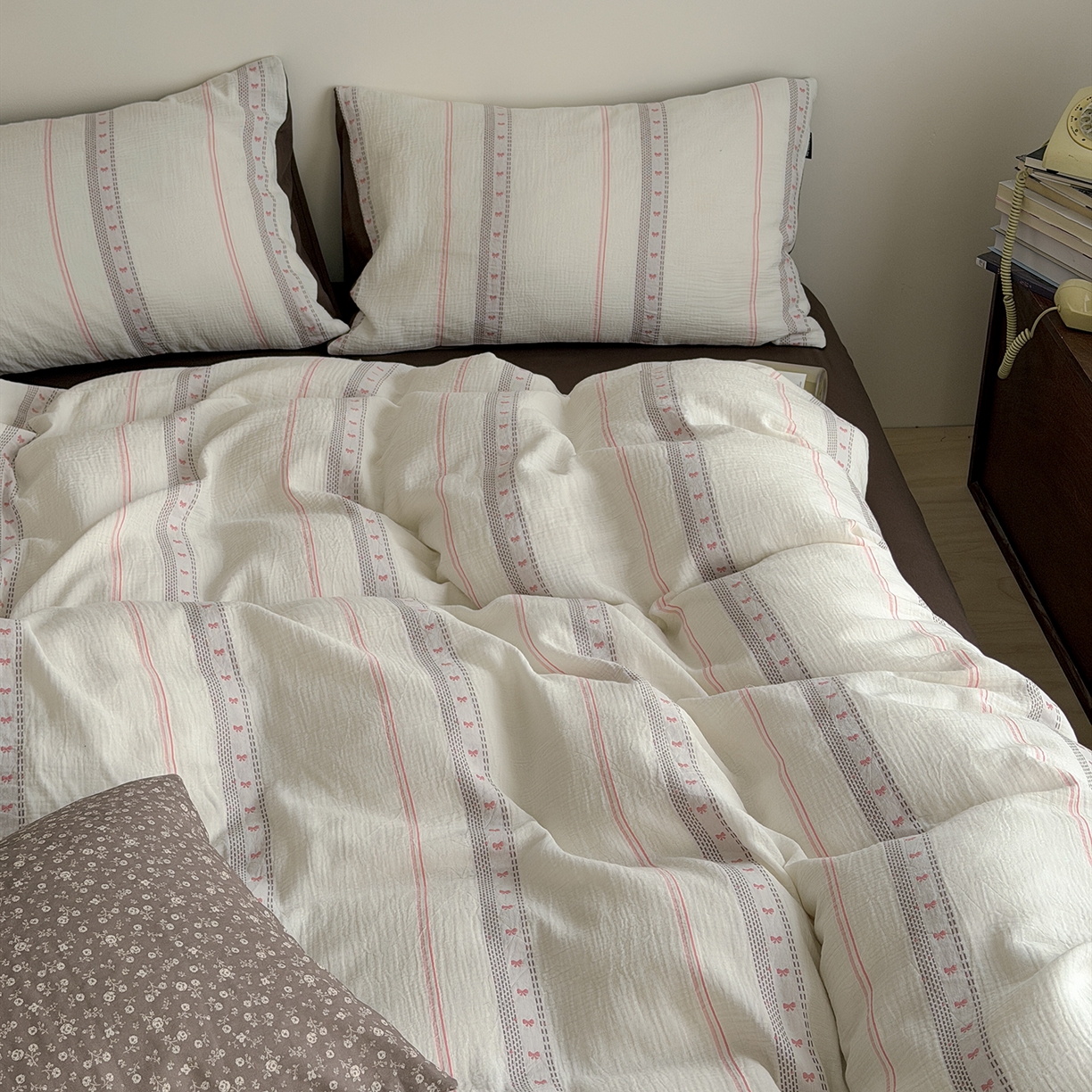 91家纺网 家纺一手货源 找家纺 蜜宿 2026新款全棉水洗双层纱提花四件套-甜茶 甜茶-粉