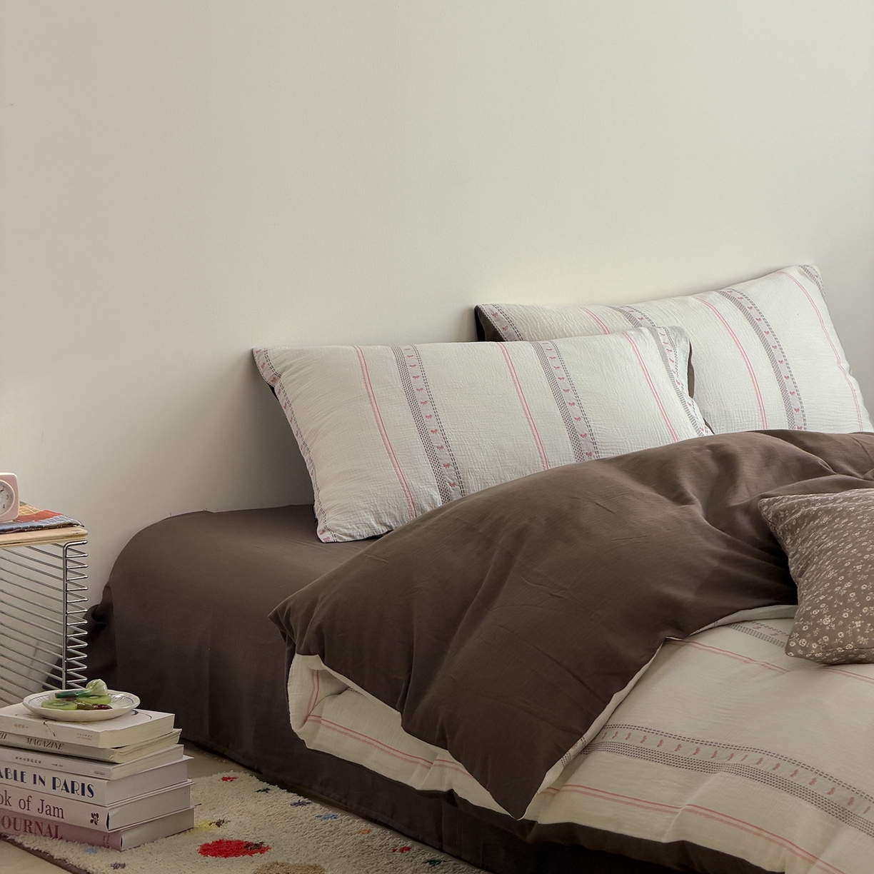 91家纺网 家纺一手货源 找家纺 蜜宿 2026新款全棉水洗双层纱提花四件套-甜茶 甜茶-粉