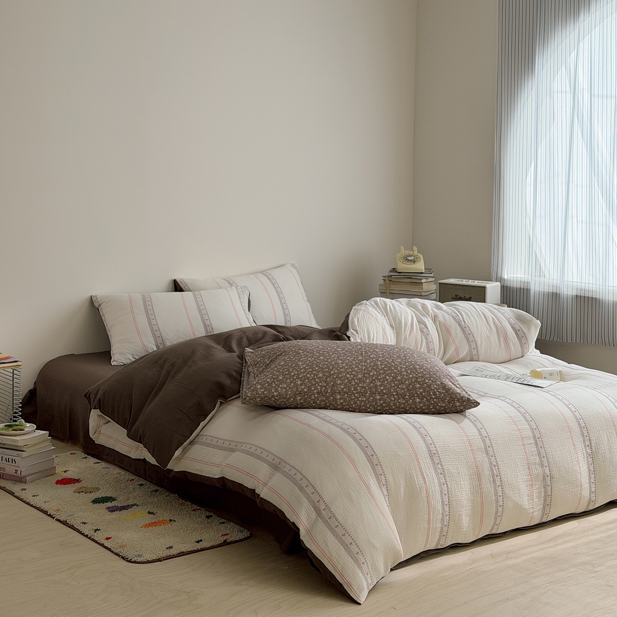 91家纺网 家纺一手货源 找家纺 蜜宿 2026新款全棉水洗双层纱提花四件套-甜茶 甜茶-粉