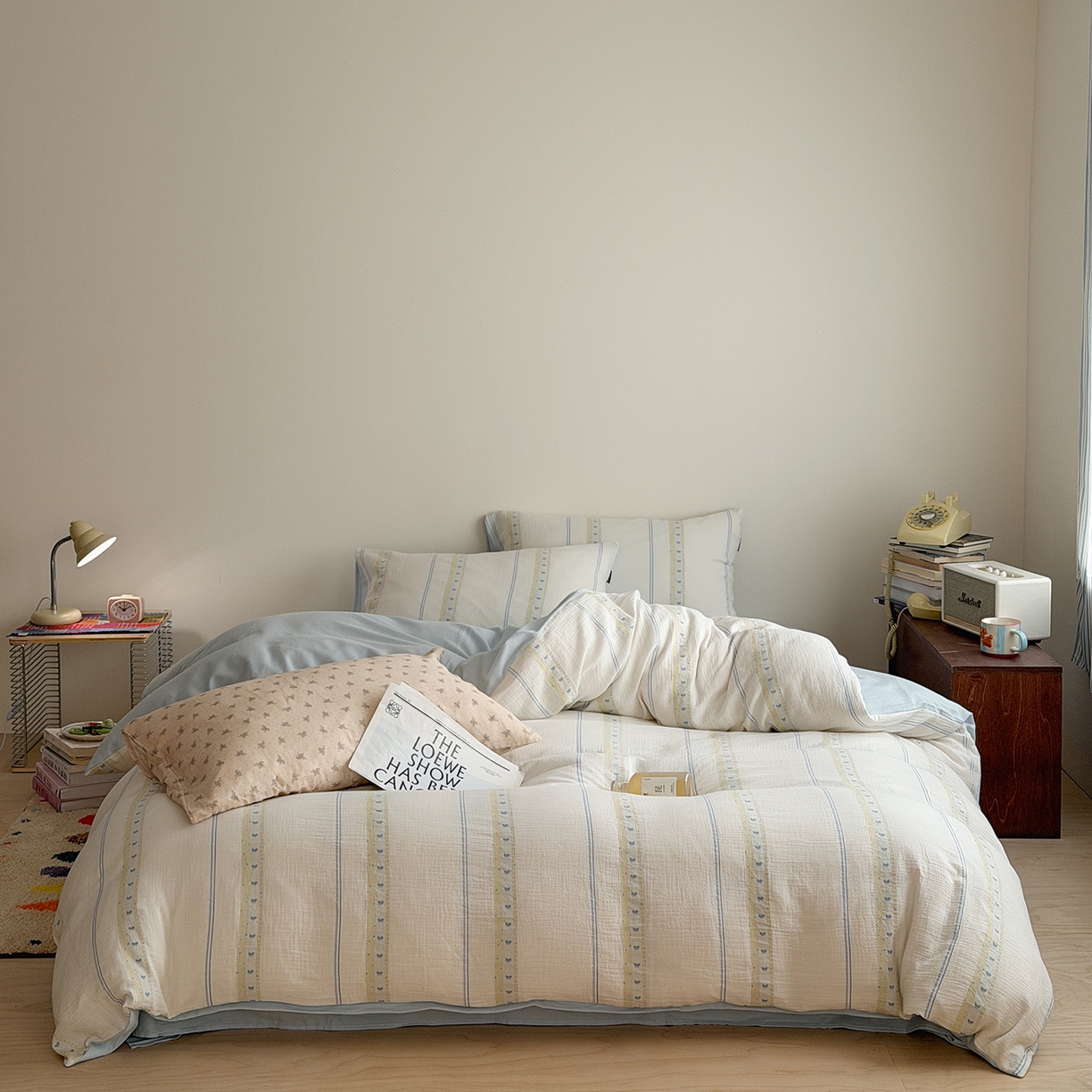 蜜宿 2026新款全棉水洗双层纱提花四件套-甜茶 甜茶-蓝