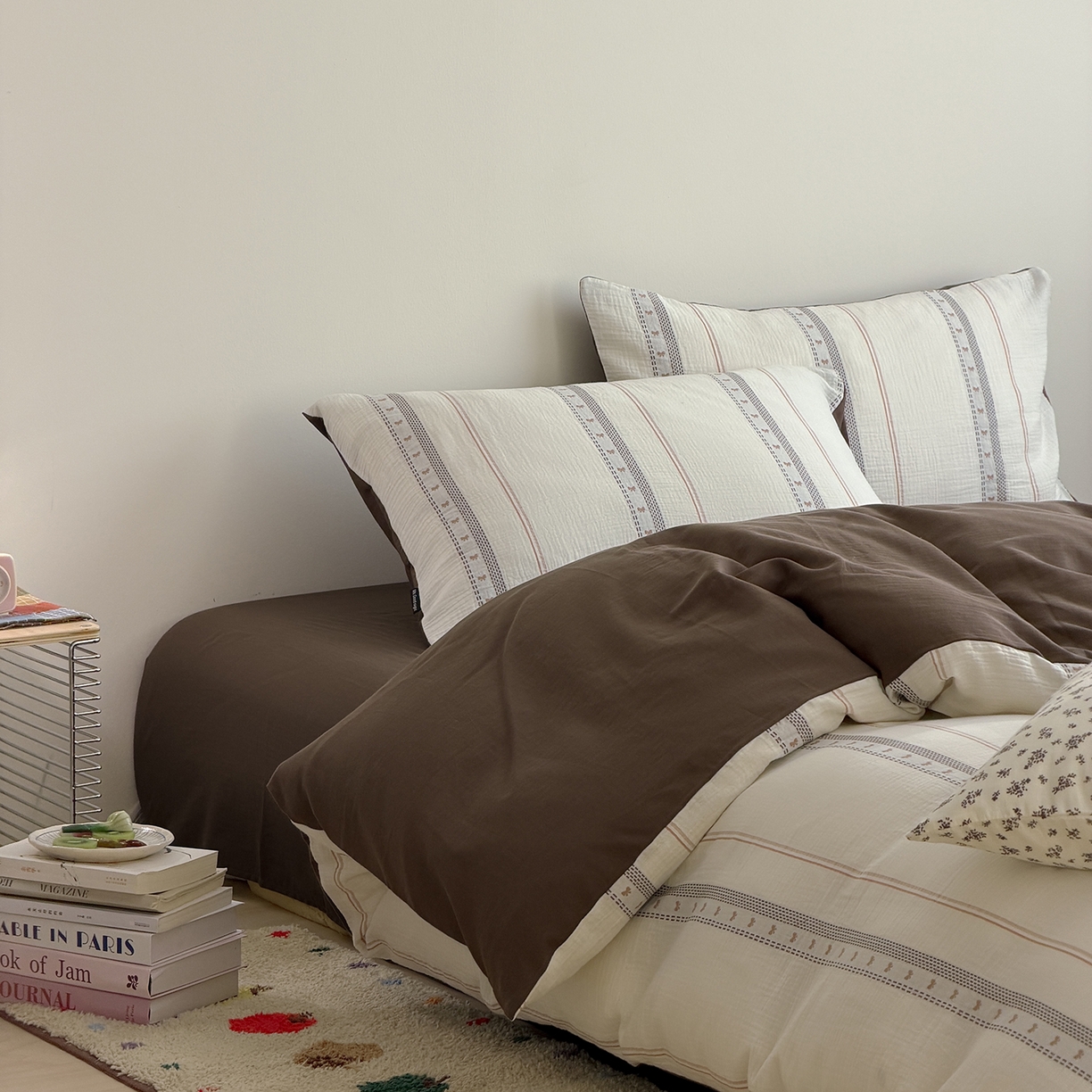 91家纺网 家纺一手货源 找家纺 蜜宿 2026新款全棉水洗双层纱提花四件套-甜茶 甜茶-咖