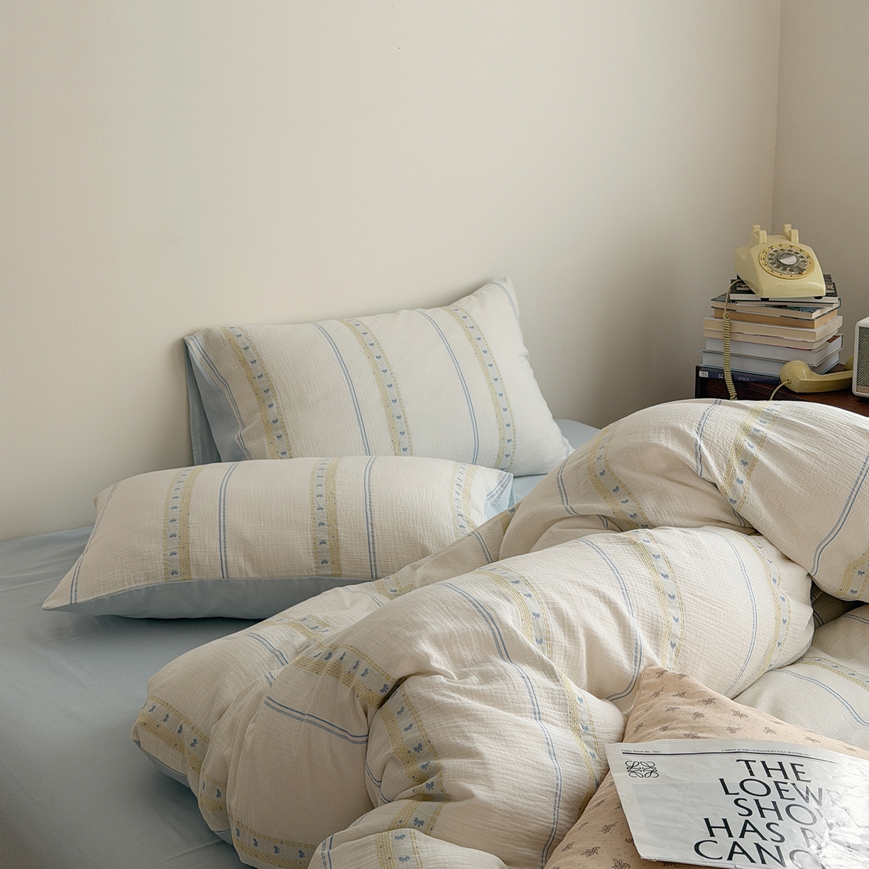 91家纺网 家纺一手货源 找家纺 蜜宿 2026新款全棉水洗双层纱提花四件套-甜茶 甜茶-蓝