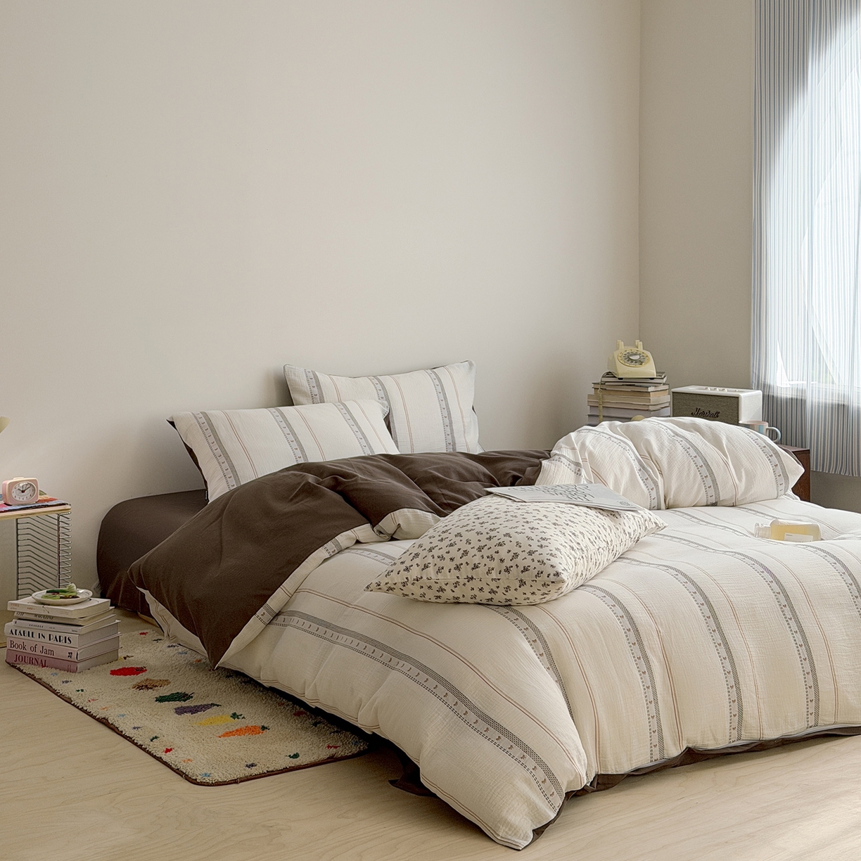 91家纺网 家纺一手货源 找家纺 蜜宿 2026新款全棉水洗双层纱提花四件套-甜茶 甜茶-咖