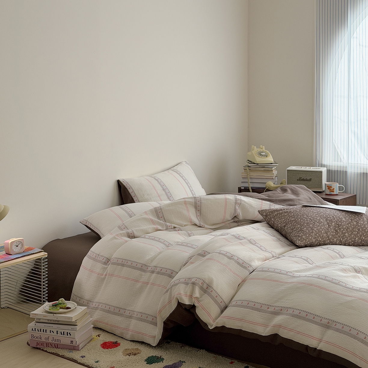 91家纺网 家纺一手货源 找家纺 （总）蜜宿 2026新款全棉水洗双层纱提花四件套-甜茶