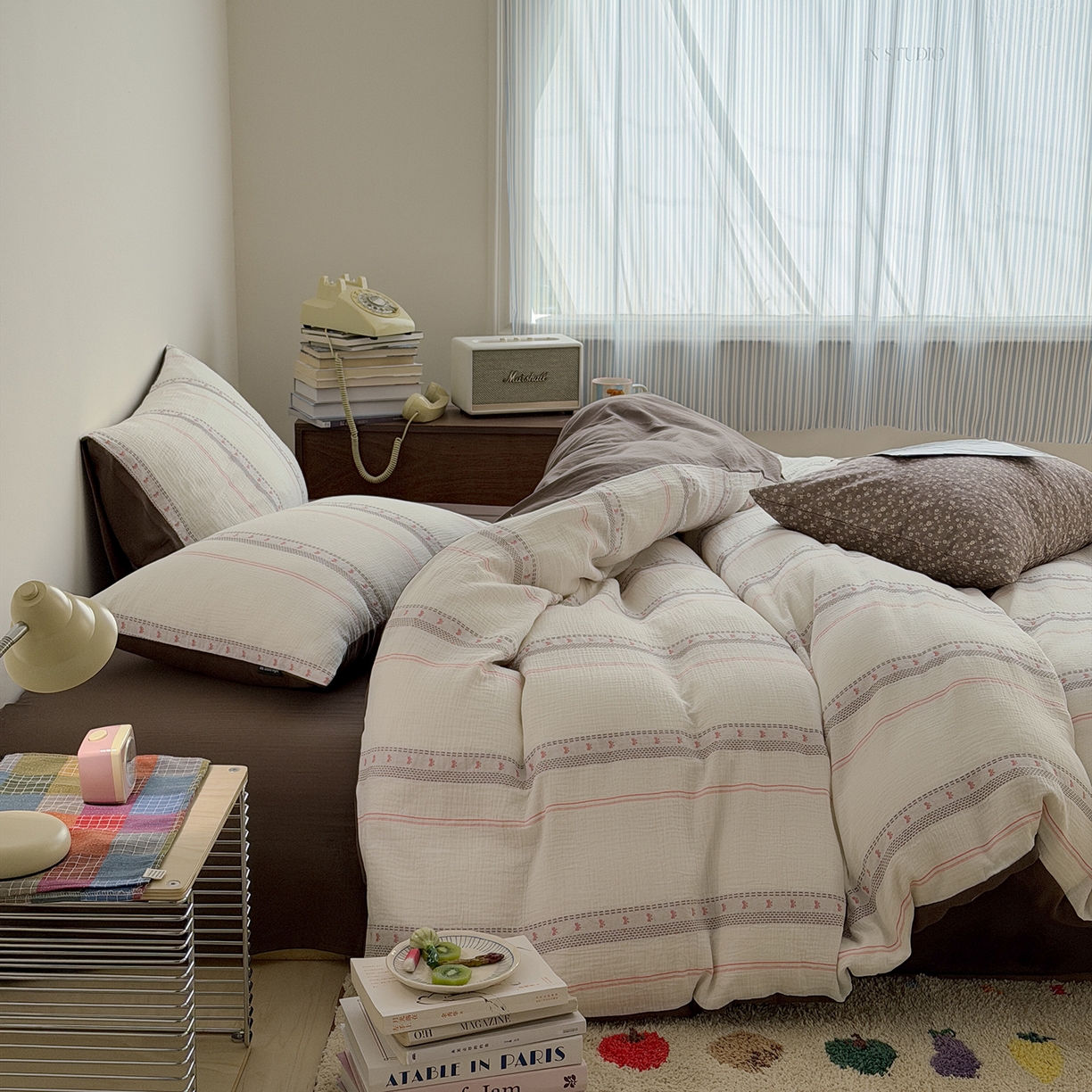 91家纺网 家纺一手货源 找家纺 蜜宿 2026新款全棉水洗双层纱提花四件套-甜茶 甜茶-粉