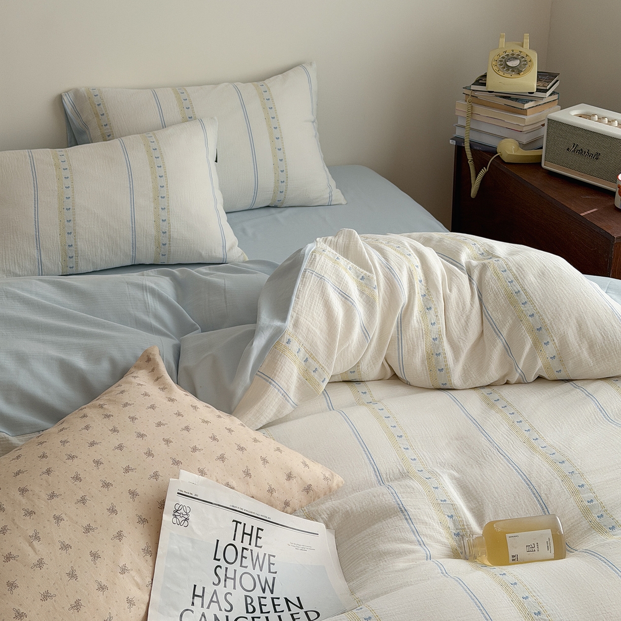 91家纺网 家纺一手货源 找家纺 蜜宿 2026新款全棉水洗双层纱提花四件套-甜茶 甜茶-蓝