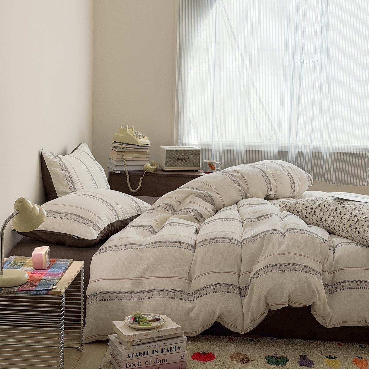 91家纺网 家纺一手货源 找家纺 蜜宿 2026新款全棉水洗双层纱提花四件套-甜茶 甜茶-咖