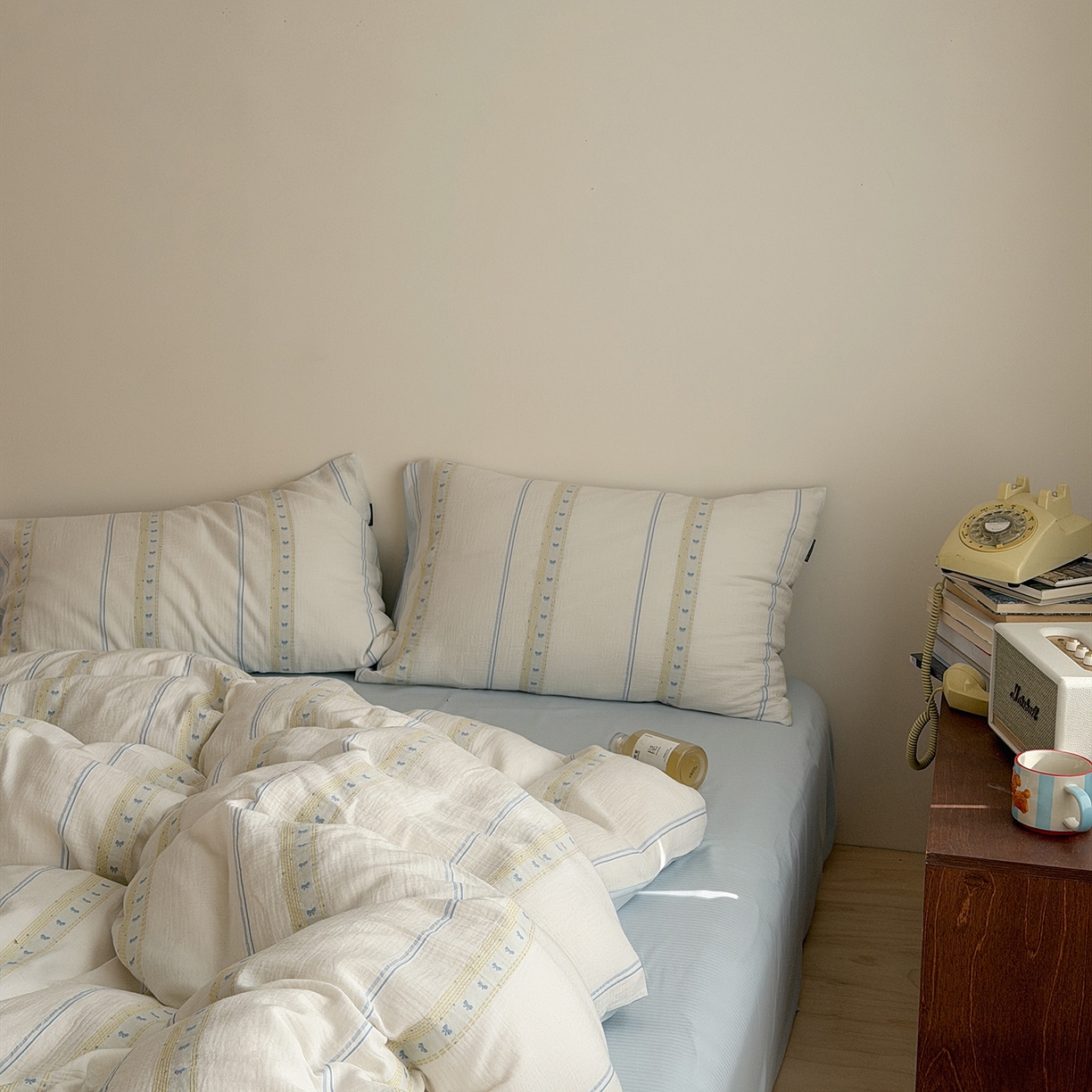 91家纺网 家纺一手货源 找家纺 蜜宿 2026新款全棉水洗双层纱提花四件套-甜茶 甜茶-蓝