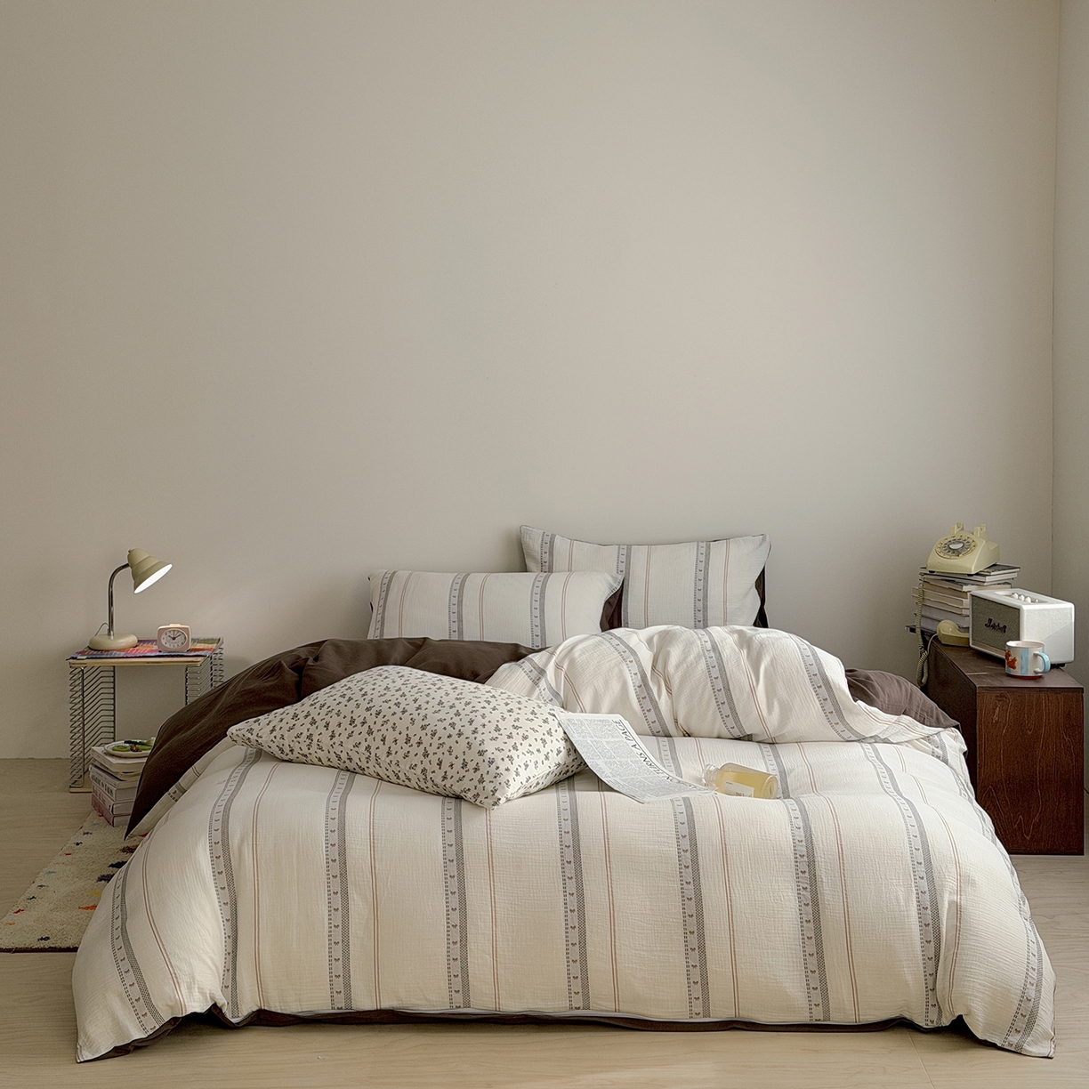 蜜宿 2026新款全棉水洗双层纱提花四件套-甜茶 甜茶-咖