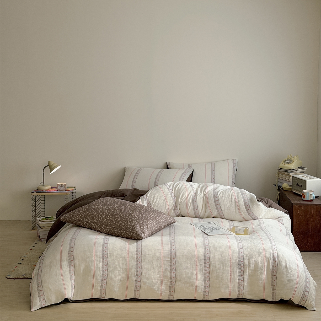 91家纺网 家纺一手货源 找家纺 （总）蜜宿 2026新款全棉水洗双层纱提花四件套-甜茶