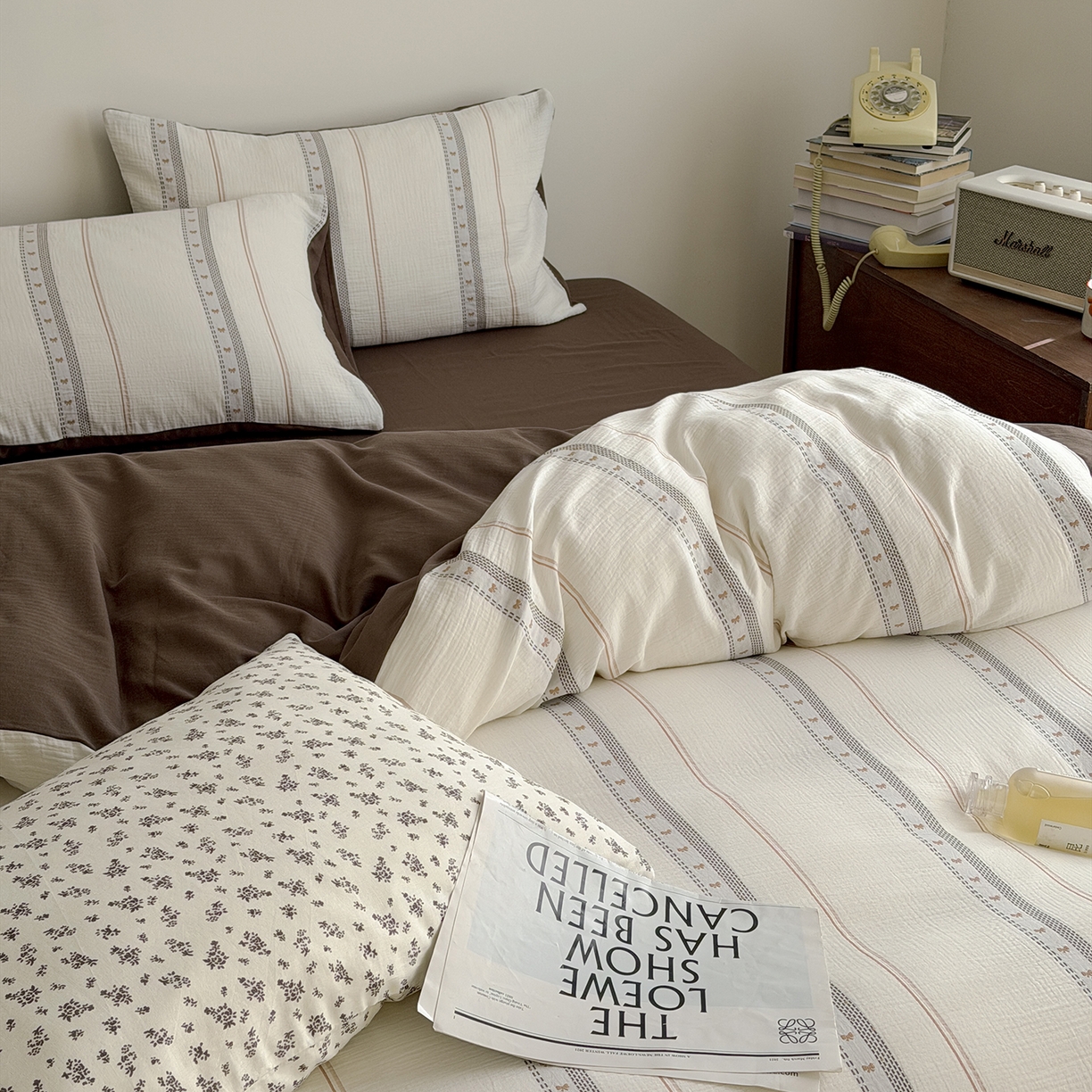 91家纺网 家纺一手货源 找家纺 蜜宿 2026新款全棉水洗双层纱提花四件套-甜茶 甜茶-咖